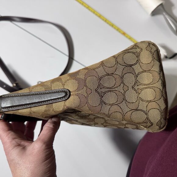 Coach Beige Signature Canvas Convertible Celeste Hobo Medium Size Brown Gold - Picture 13 of 15